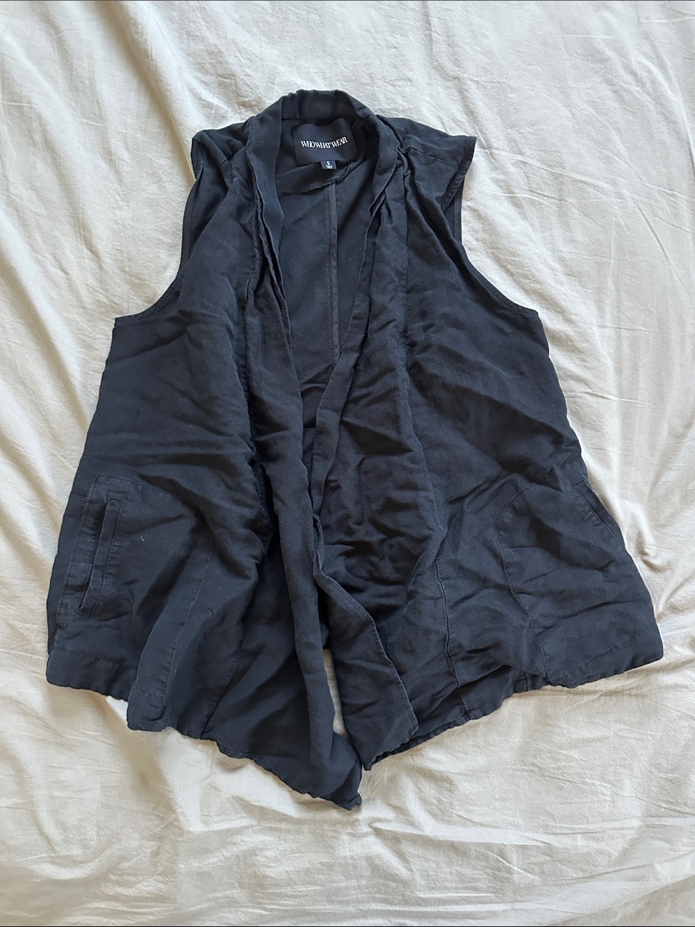 Who What Wear Black Sleeveless Draped Linen Vest